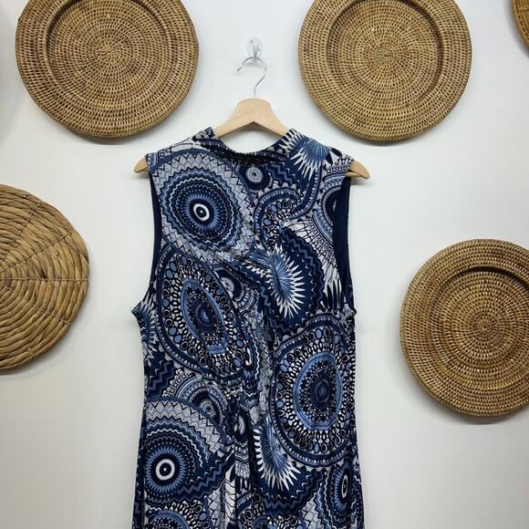 Ashley Steward Blue White Cinched Ruched High Neck Maxi Dress Plus Size 18/20W - Picture 1 of 8